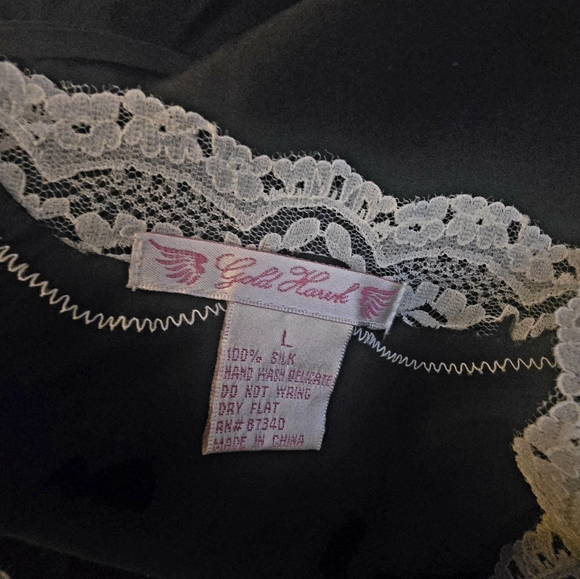 Silk White Lace Trim Black Camisole Top. Large - Picture 2 of 2